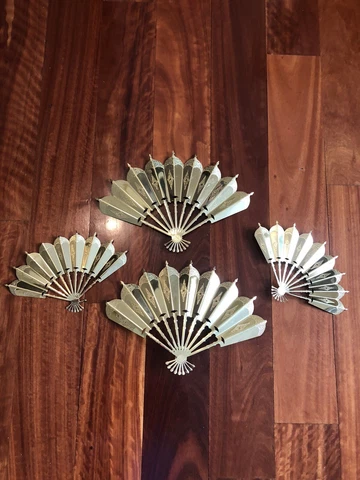 4 VTG Home Interiors gold tone metal oriental fan wall art wall hangings Cover