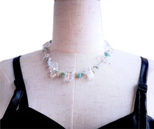 chip Amazonite 8-12mm stcik clear crystal necklace 18"-20" jewelry supply - Picture 1 of 8