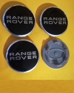 4 Tappi Coprimozzo COMPATIBILI Range Rover logo emblema sport black silver 62MM - Foto 1 di 2
