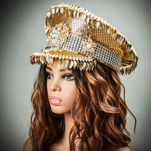 Luxury Steampunk Burning Man Costume Festival Party Top Hat Golden Leaf Jewelry - Picture 1 of 9
