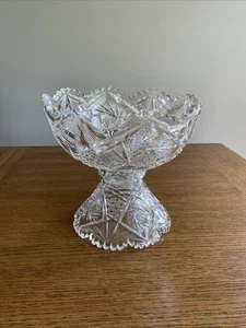 American Brilliant Cut Glass ABP 2 pc Punch Bowl 9.5” X 10" Diameter Crystal - Picture 1 of 11