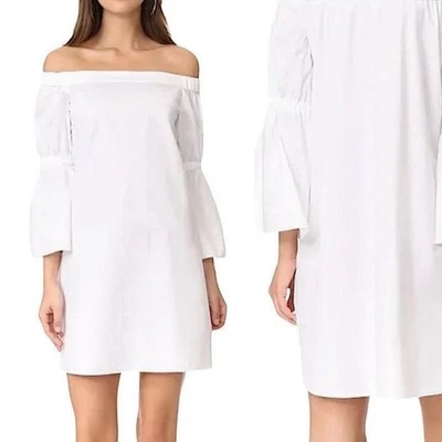 Mini Vestido Tibi Algodón Fuera del Hombro Manga Campana Blanco Talla 6 Foto 1 de 4