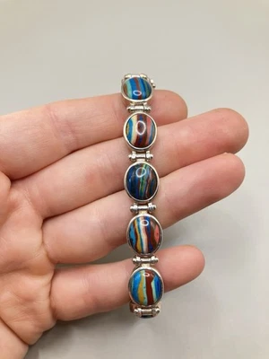 Двусторонний браслет Jay King из чистого серебра с радужной кальсиликой бирюзой 6,5 дюйма - Изображение 1 из 4