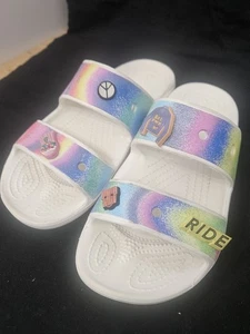 Crocs Solarized Tie Dye Two Strap Slides Purple Pink Blue Size Mens 5 Women’s 7 - Picture 1 of 6