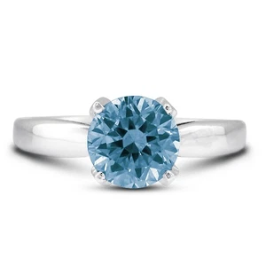 1 CTW Blue SI1 Round Cut Earth Mined Certified Diamonds 18k Gold Engagement Ring - Picture 1 of 10