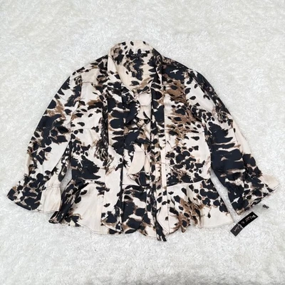 Blusa Violeta & Claire S Volantes Estampado Animal Cuello Atado Manga Larga Top Mob Esposa Foto 1 de 4