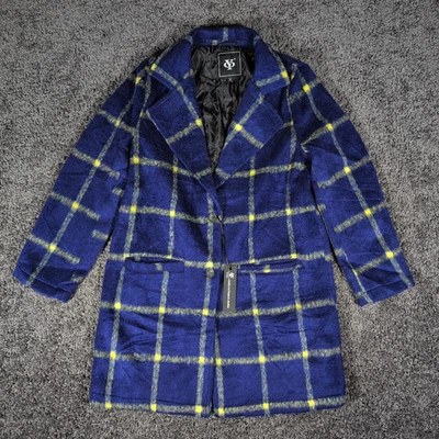 YOKI Plaid Shacket Women's M Blue Yellow Polyester Lined Pea Coat NWT - Image 1 of 4