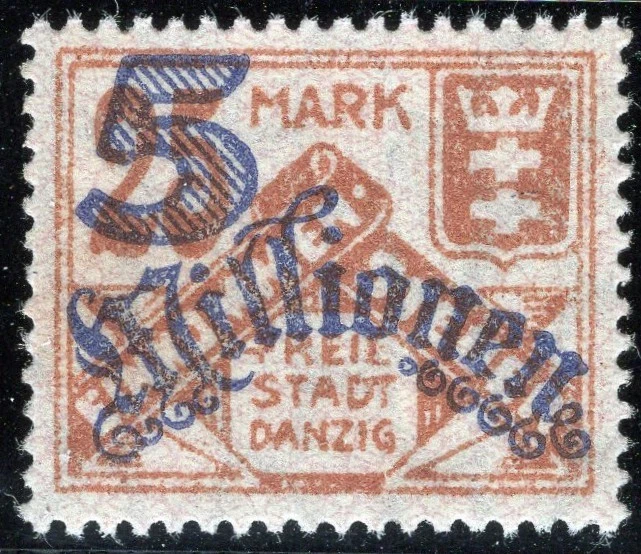 Freie Stadt Danzig – 1923, 5 Million on 25 M. “Einkommen” (Income tax) – Revenue - Image 1 of 1