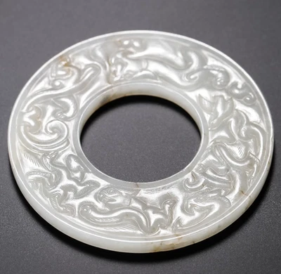 8 cm China Antigua Dinastía Han Jade Hetiano Circular Bi con Bestia y Pájaro BI Foto 1 de 4