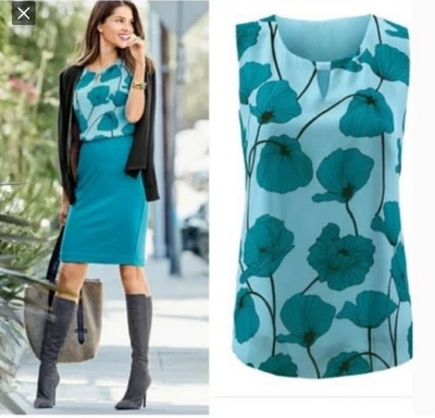 Cabi Azul Amapola Floral Sin Mangas Estilo Tanque 3268 Talla L Foto 1 de 4