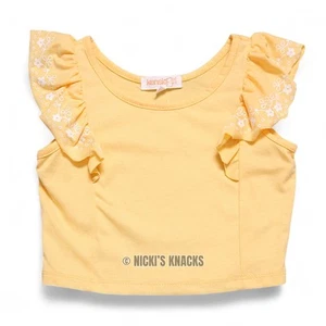 Kensie Girls Flutter Sleeve Yellow Embroidered Sleeveless Crop Top Size 7/8 - Picture 1 of 6