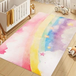 Kids Rainbow Rug Play Mat Ultra Soft Rugs for Kids Room, 4'x5.3' Non Slip Mul... - Picture 1 of 8