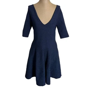 Milly Blue Metallic Stretch Short Sleeve Knit Fit & Flare Mini Dress size Large - Picture 1 of 8
