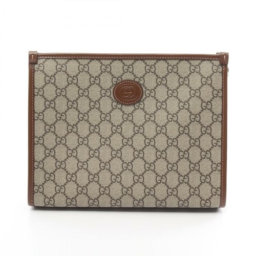 Gucci Borsa Interlocking G Gg Supreme Pochette Rivestita in PVC Tela Pelle Beige