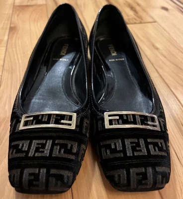 FENDI Terciopelo FF Monograma Planos Sin Cordones Para Mujer Talla 7 Multicolor Foto 1 de 4