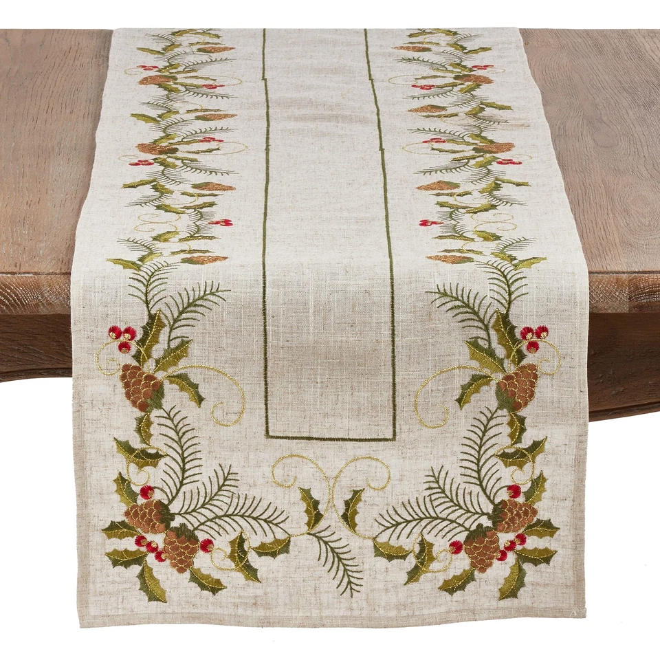 SARO LIFESTYLE 1851.N1690B Joyeuses Fêtes Collection Embroidered Pinecone And...