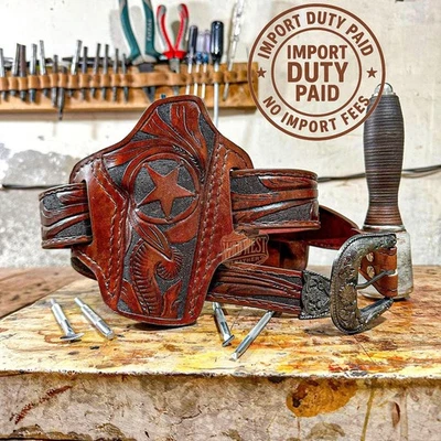 1911 Texas BBQ Holster Hand Carved Leather Duty Gun Belt with Dual Mag Pouch - Image 1 of 4