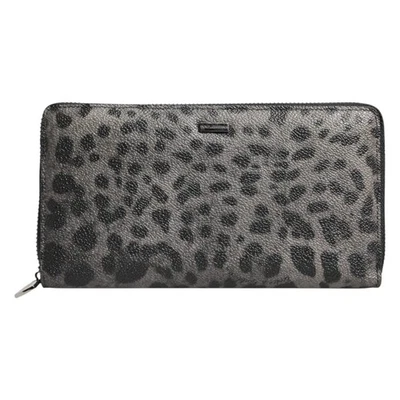 DOLCE & GABBANA Wallet Black Gray Leopard Leather Zip Around Continental 680usd - image 1 of 4