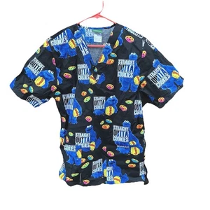 SESAME STREET Cookie Monster Scrub Top Straight Outta Cookies Women Size XS - Picture 1 of 9