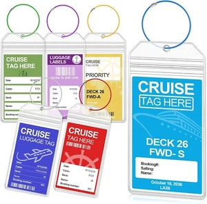 6 Pack Cruise Luggage Tag Holders for Carnival NCL Princess MSC Cruise Ships - Picture 1 of 14