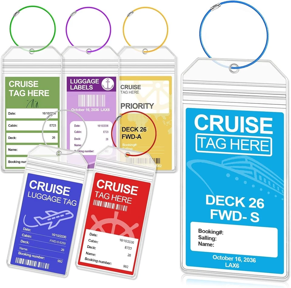 6 Pack Cruise Luggage Tag Holders for Carnival NCL Princess MSC Cruise Ships
