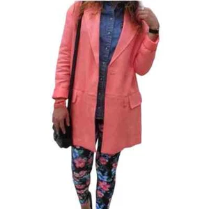 Zara Trafaluc Oversized Peacoat Women's Size Medium Double Breasted Coral Salmon - Picture 1 of 11