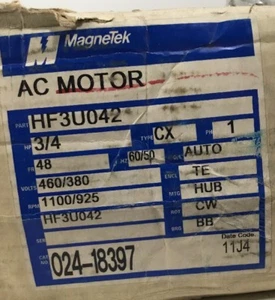 NUEVO Motor MagneTek HF3U042 Tipo CX; 3/4HP, Cuadro 48, 460/380V, HF3U042N - Imagen 1 de 8