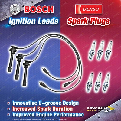 Bosch Ignition Leads +6 Denso Iridium Power Spark Plugs for Mitsubishi Pajero NP - image 1 of 2