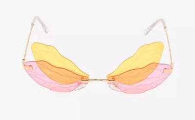 Желтый и розовый бабочка крылья солнцезащитные очки УФ, рейв фестиваль вечеринки стрекоза - Изображение 1 из 3