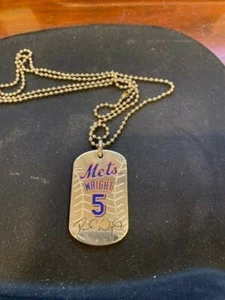 New York Mets Dog Tag Style Metal Silver Tone Necklace - David Wright - Picture 1 of 2