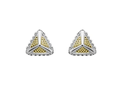 NEW LAGOS *KSL* 925 STERLING SILVER & 18K GOLD Caviar PYRAMID STUD Earrings - Image 1 of 4