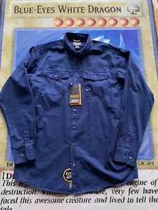 NWT Mens L-Tall Ariat Rebar Work Button Up Long Sleeve Blue Shirt Lens Cloth - Picture 1 of 7