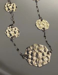 Long Gold Toned Hammered Octagon Necklace 17” Adjustable Lobster Claw - Bild 1 von 9