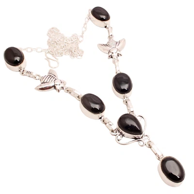 Onice Nera Gemma Placcato Argento Handmade Gioielli Collana Regalo 19 G N-874 - Immagine 1 di 3