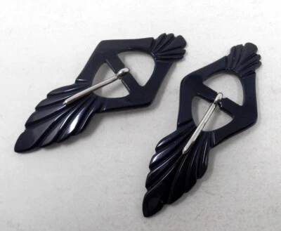 Lot 2 Boucles de ceinture anciennes en galalithe - Décor géométrique - ART Déco - Photo 1/4