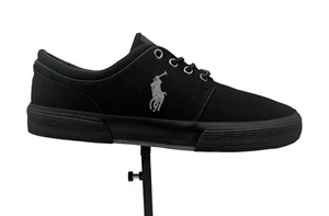 Polo Ralph Lauren Men's Faxon Low-Top Canvas Sneaker Size 11 Solid Black Lace-up - Picture 1 of 12
