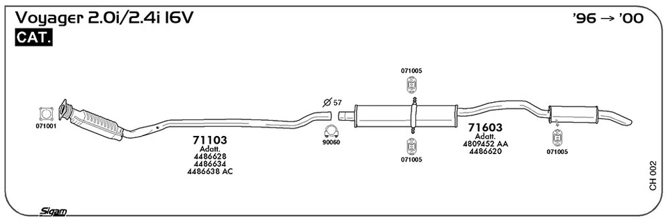 CATALIZZATORE PER CHRYSLER Voyager GS 2.4i 2429 cc 151 cv 111 kw Cat 1996 -> 200 - Imagen 1 de 1