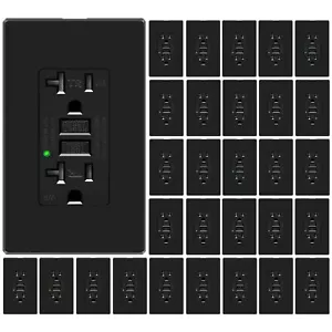 GFCI Outlet 20A LED Indicator TR Weather Resistant Receptacle Outdoor Black 30PK - Picture 1 of 12