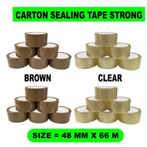 STRONG BROWN OR CLEAR TAPE PARCEL PACKING PACKAGING TAPE SELLOTAPE SEALING - Picture 1 of 15