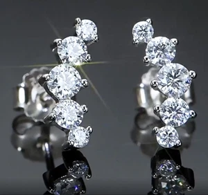 GRA Certified 0.74ct Real Moissanite Stud Earrings S925 Sterling Silver Women's - Picture 1 of 7