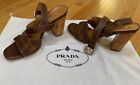 PRADA  Strappy Chunky Heel Sandals Leather Brown  NEW!!  w/ dust-bag EU 36 Italy
