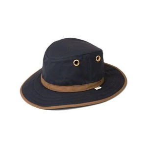 Tilley TWC7 Waxed Cotton Outback Hat - Navy British Tan 7 3/8 L-G 59cm New - Picture 1 of 6
