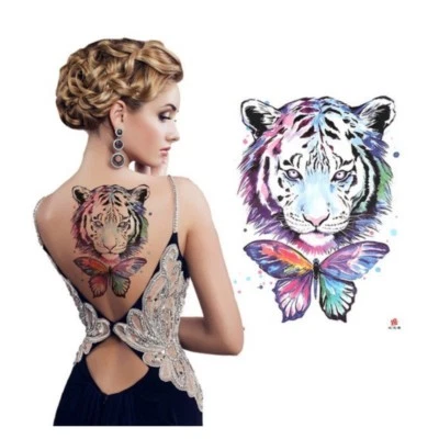 JUSTFOX Tatuaggio temporaneo tigre farfalla colorato design adesivo