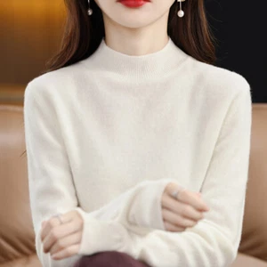 Women Knitted Basic Top Shirt Sweater Jumper Mock Neck Pullover Knitwear Solid - Picture 1 of 27