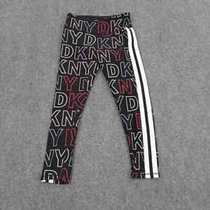 DKNY Sport Leggings Womens Medium Black Running Causal Stretch All Over Print - Picture 1 of 10