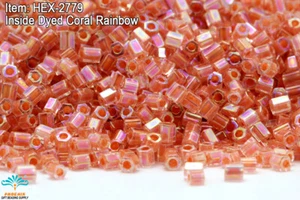 Miyuki Esagono 2 Tagli 11/0 Corallo Tinto Interno Arcobaleno Hex-2779 - Foto 1 di 1