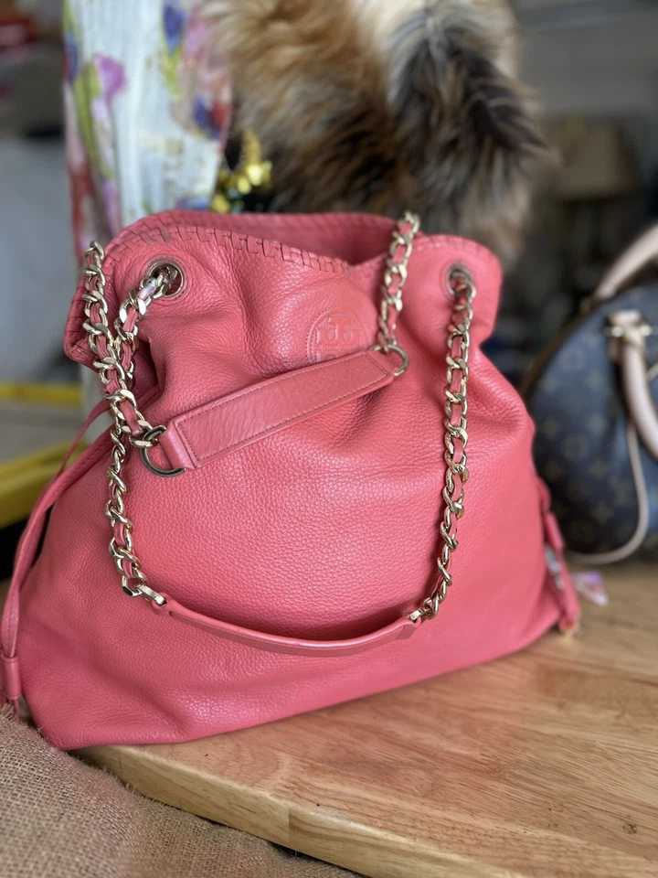 Bolso de Mano TORY BURCH Marion Cuero Cadena Rojo Logo Liso Mujer Buen Estado Foto 1 de 4