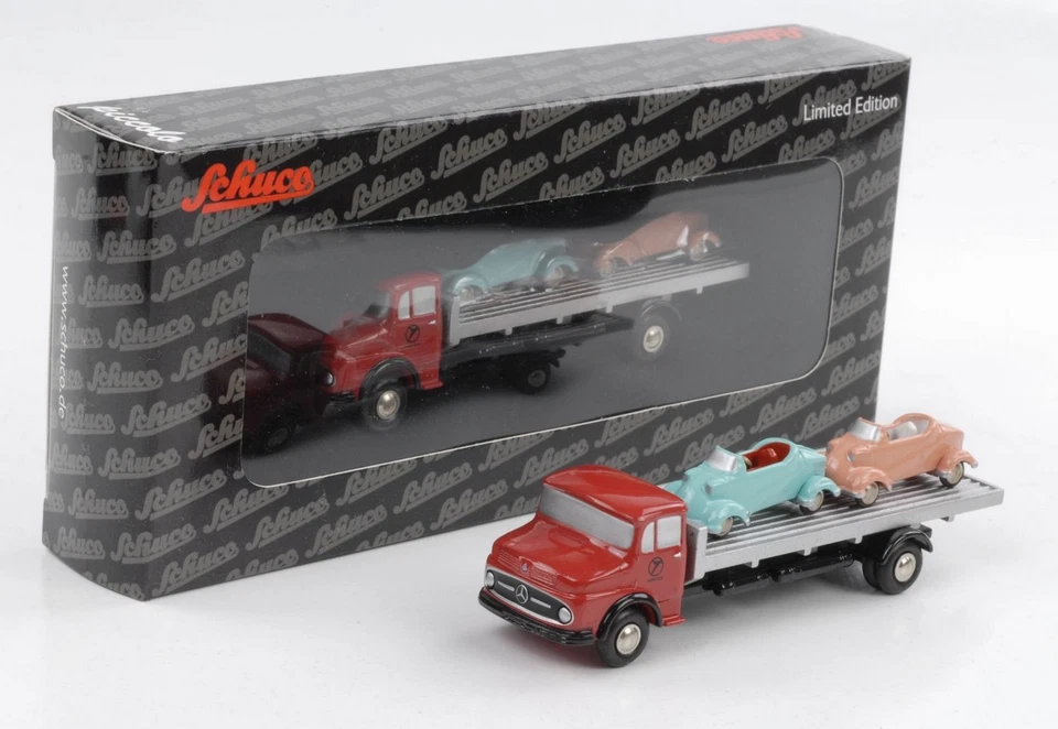 Mercedes Benz L322 with 2 Messerschmidt Bubble Car 1:90 Schuco Piccolo 058662 - Immagine 1 di 1