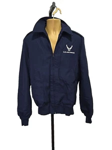 USAF Air Force Mens 42XL Lightweight Jacket Lined Navy Blue Military Embroidered - Picture 1 of 9