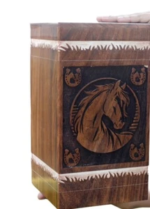 Caja de urnas de madera para cenizas humanas con cabeza de caballo animal vintage - Imagen 1 de 7